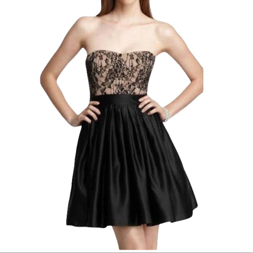 Aidan Mattox ~Black Sweetheart Lace Strapless Satin Flare Party Dress 2